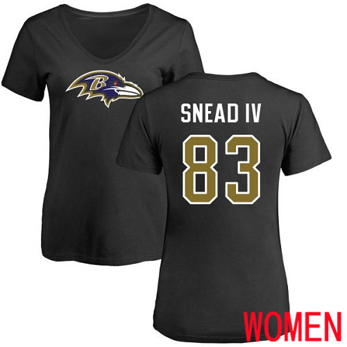 Baltimore Ravens Black Women Willie Snead IV Name and Number Logo NFL Football #83 T Shirt